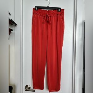 Comfy Zara pants in terracotta colour with drawstring waist, in shimmery fabric